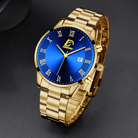 Men's Gold Stainless Steel Watch Wrist Watch Men Business Casual